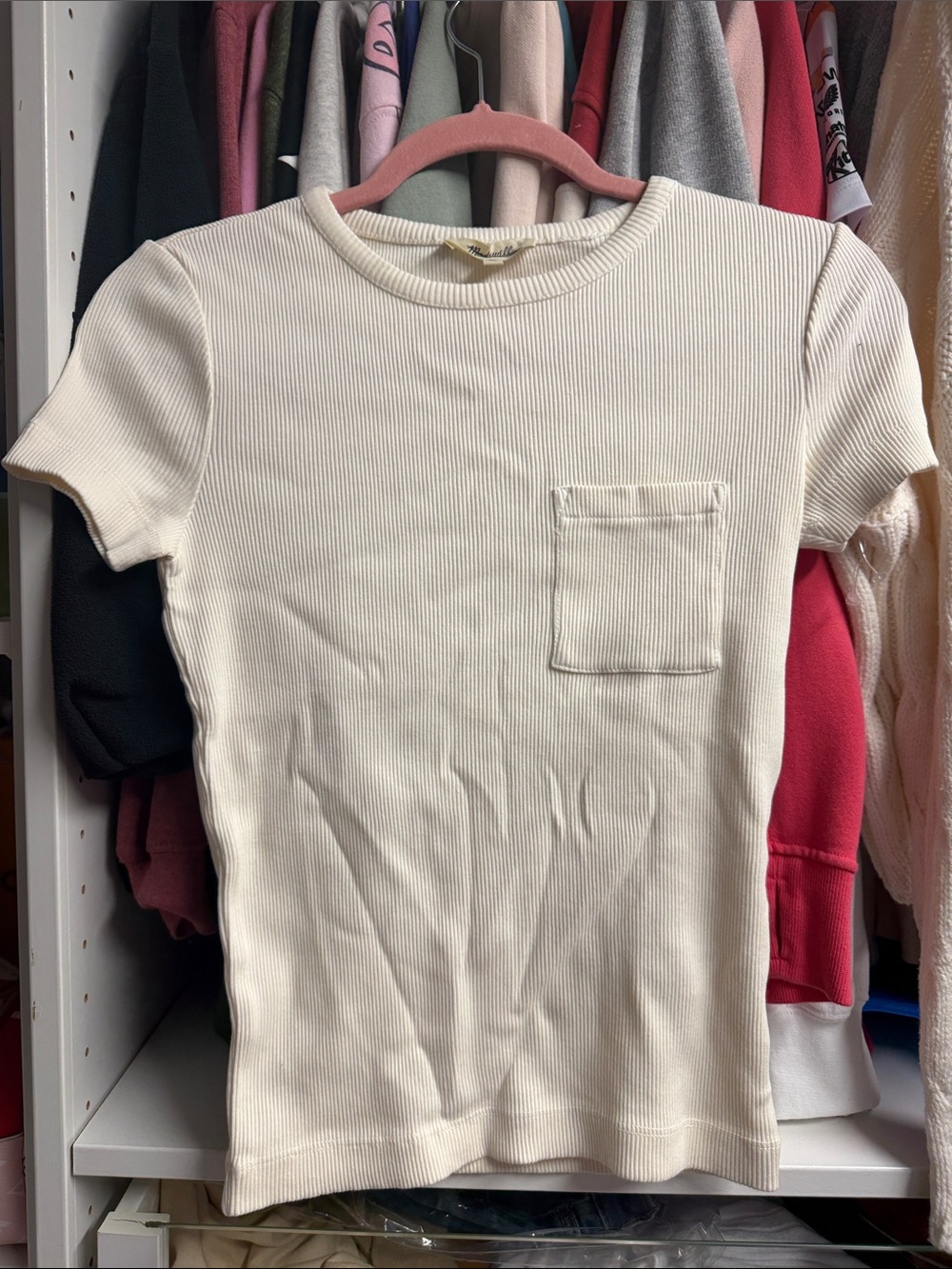 Madewell Cream Ribbed Short Sleeve Pocket Tee